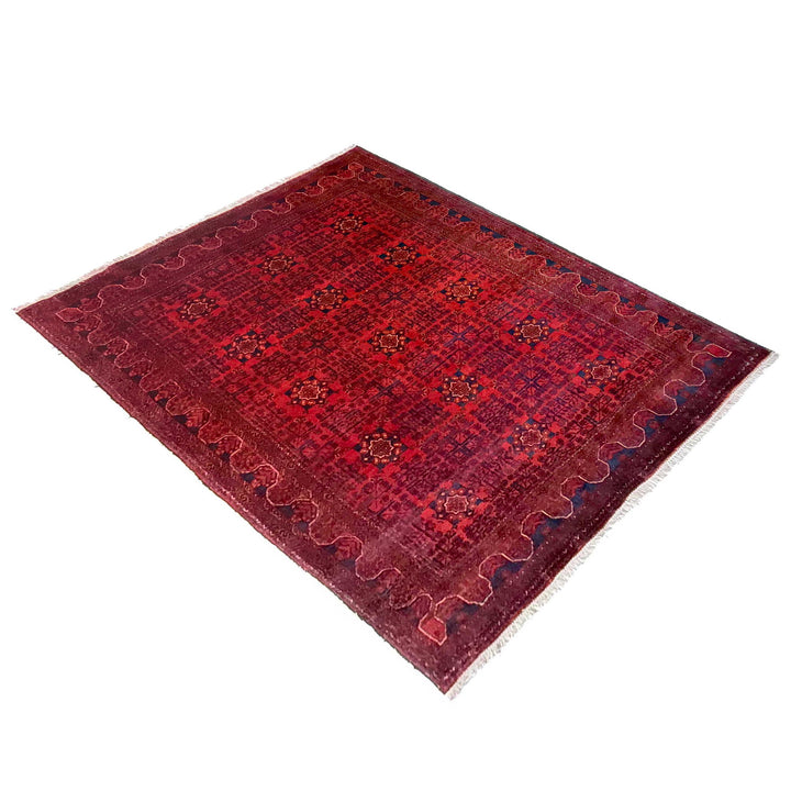 Red Afghan Khal Mohammadi Rug 5' 3" x 6' 3" Hand-Knotted close-up