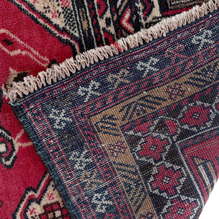 Red Afghan Tribal Rug 2' 11" x 4' 3" Hand-Knotted border