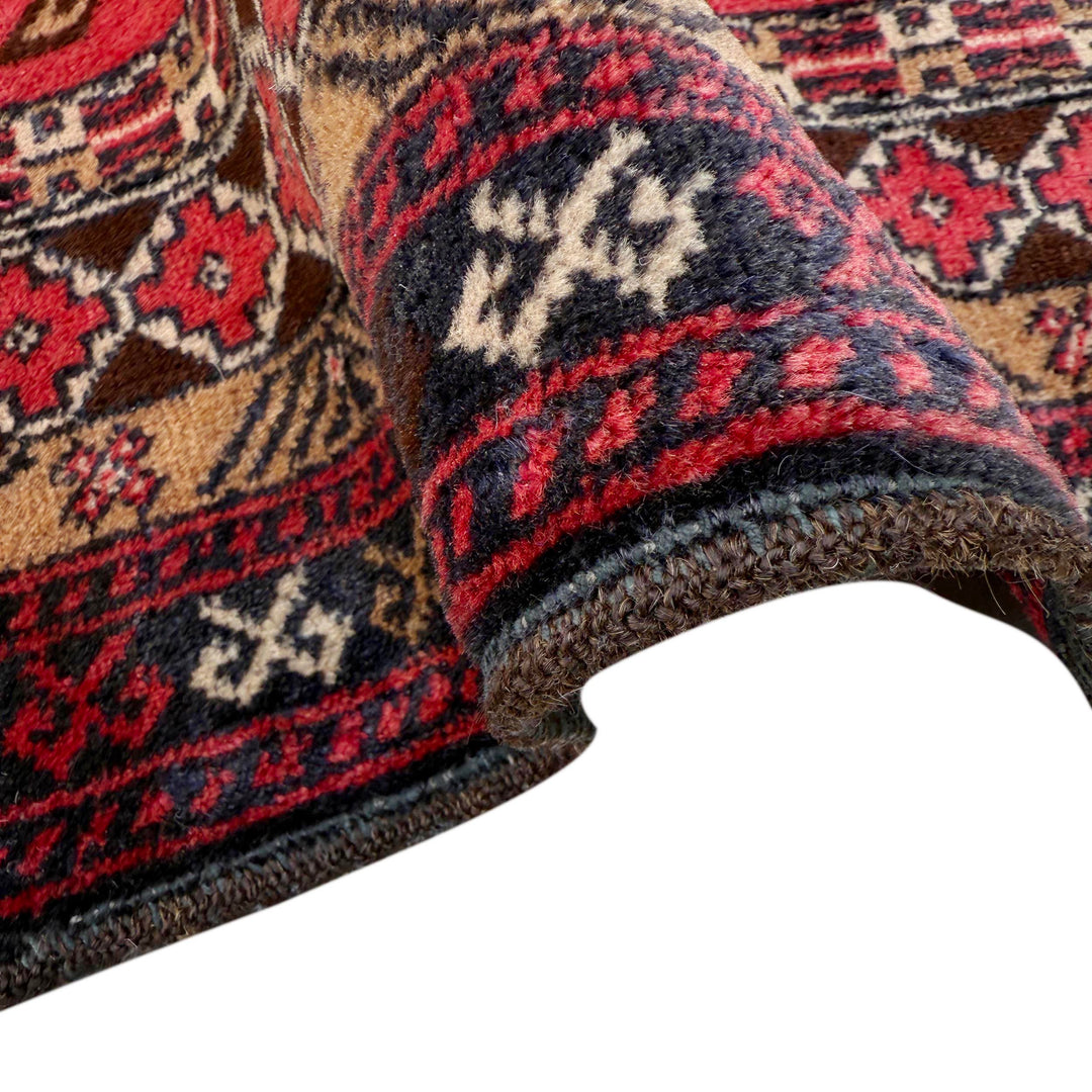 Red Afghan Tribal Rug 2' 11" x 4' 3" Hand-Knotted field