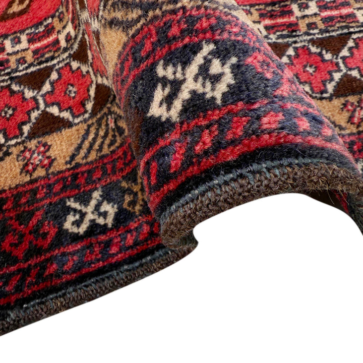 Red Afghan Tribal Rug 2' 11" x 4' 3" Hand-Knotted field
