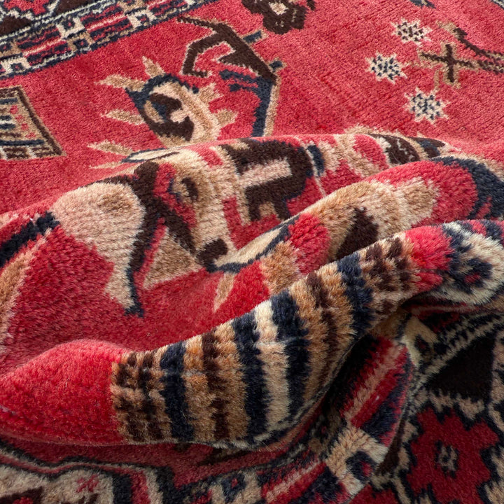 Red Afghan Tribal Rug 2' 11" x 4' 3" Hand-Knotted texture