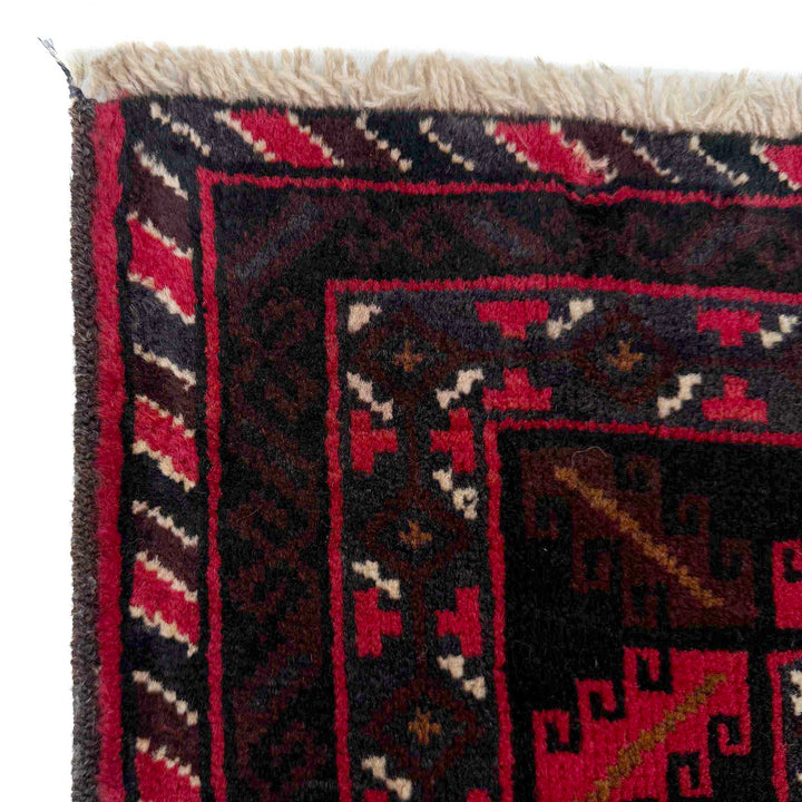 Red Afghan Baluchi Rug 3' 10" x 6' 5" Hand-Knotted | No. AL15737