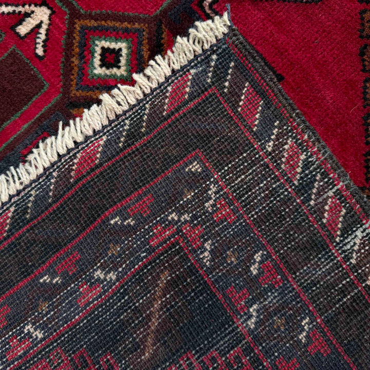 Red Afghan Baluchi Rug 3' 10" x 6' 5" Hand-Knotted | No. AL15737