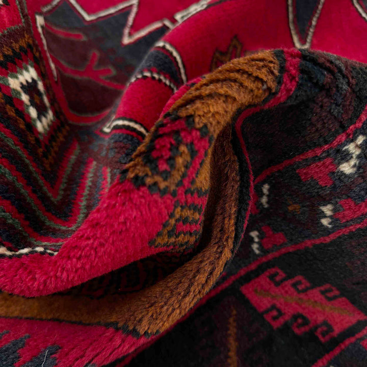 Red Afghan Baluchi Rug 3' 10" x 6' 5" Hand-Knotted | No. AL15737