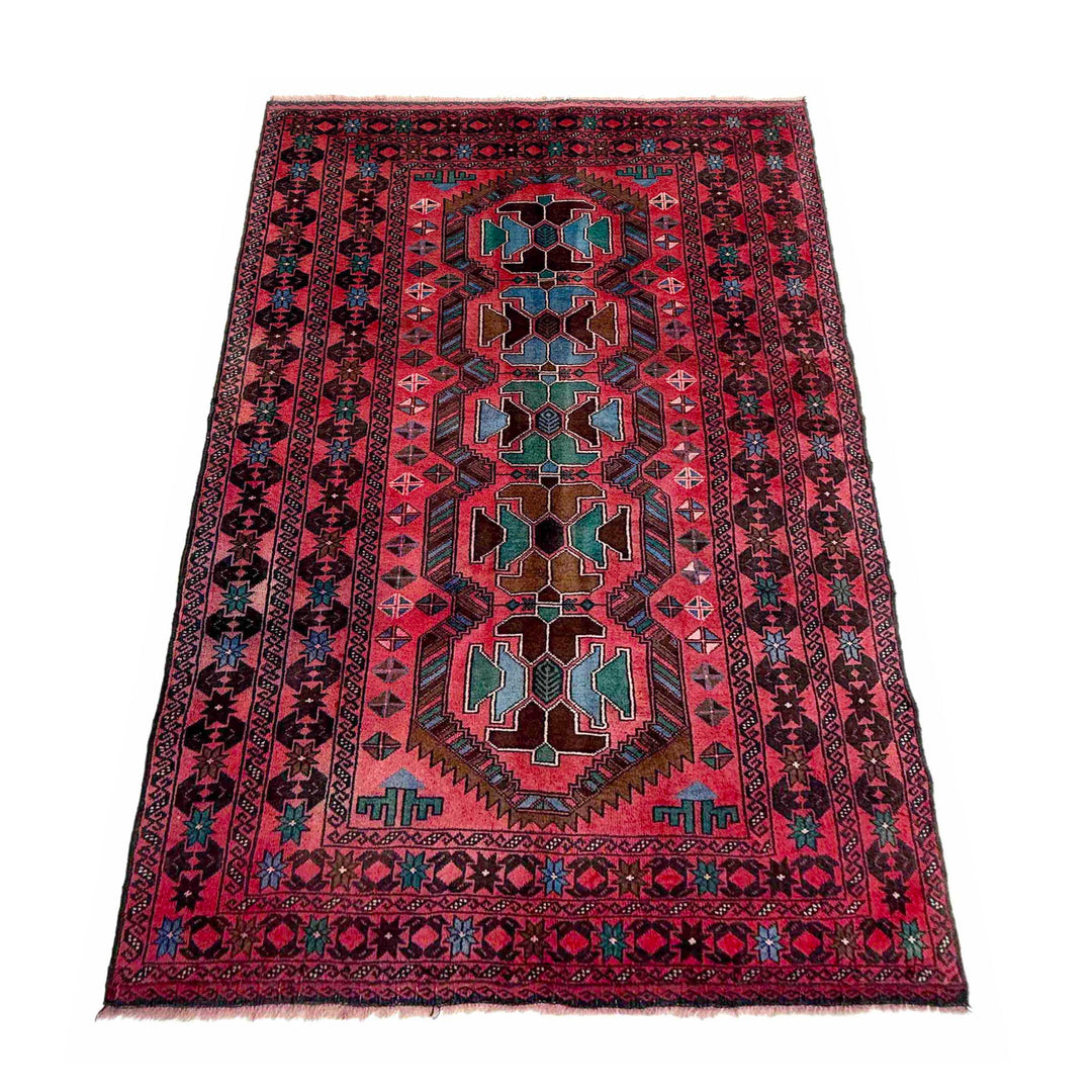 Afghan Baluchi Rug 3' 10" x 6' 11" Hand-Knotted detail