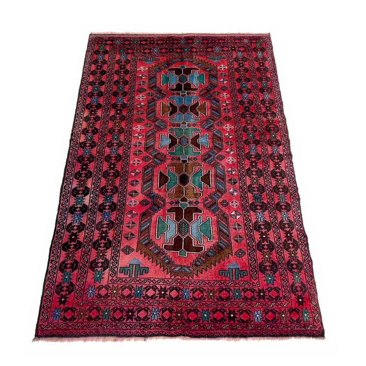 Afghan Baluchi Rug 3' 10" x 6' 11" Hand-Knotted detail