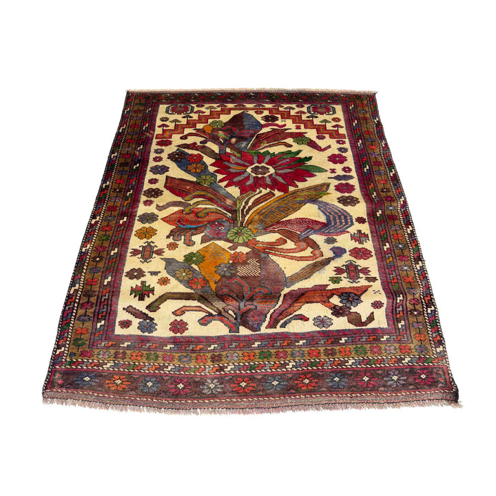 Afghan Baluchi Rug 3' 5" x 4' 8" Hand-Knotted detail
