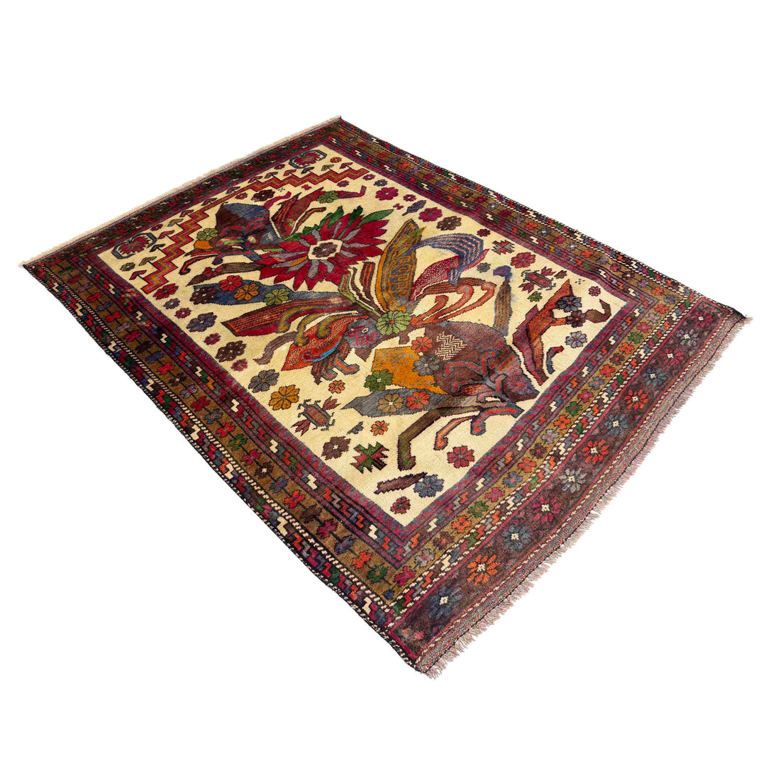 Afghan Baluchi Rug 3' 5" x 4' 8" Hand-Knotted view