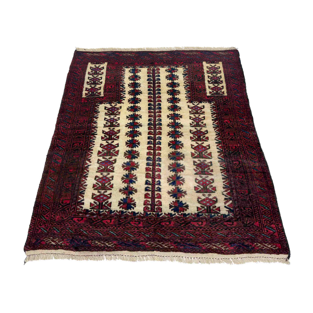 Afghan Prayer Rug 2' 9" x 4' 0" Hand-Knotted detail