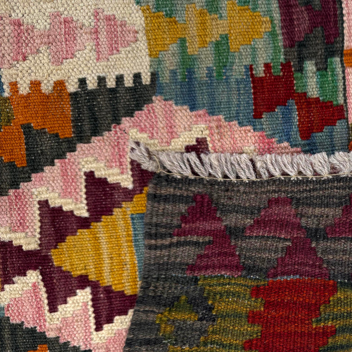 Afghan Vegetable Kilim Rug 1' 9" x 9' 7" Flat-Weave border