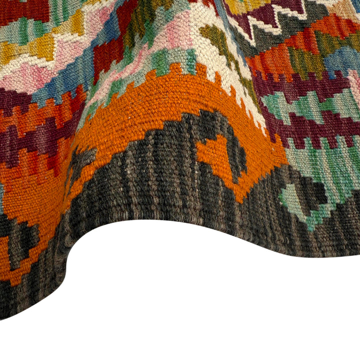 Afghan Vegetable Kilim Rug 1' 9" x 9' 7" Flat-Weave field