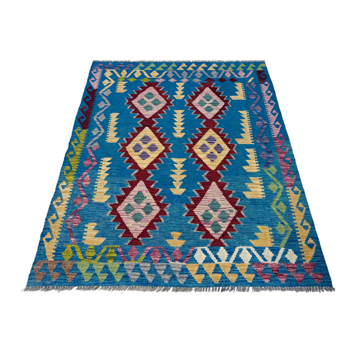 Afghan Kilim Rug 4' 0" x 5' 9" Flat-Weave detail