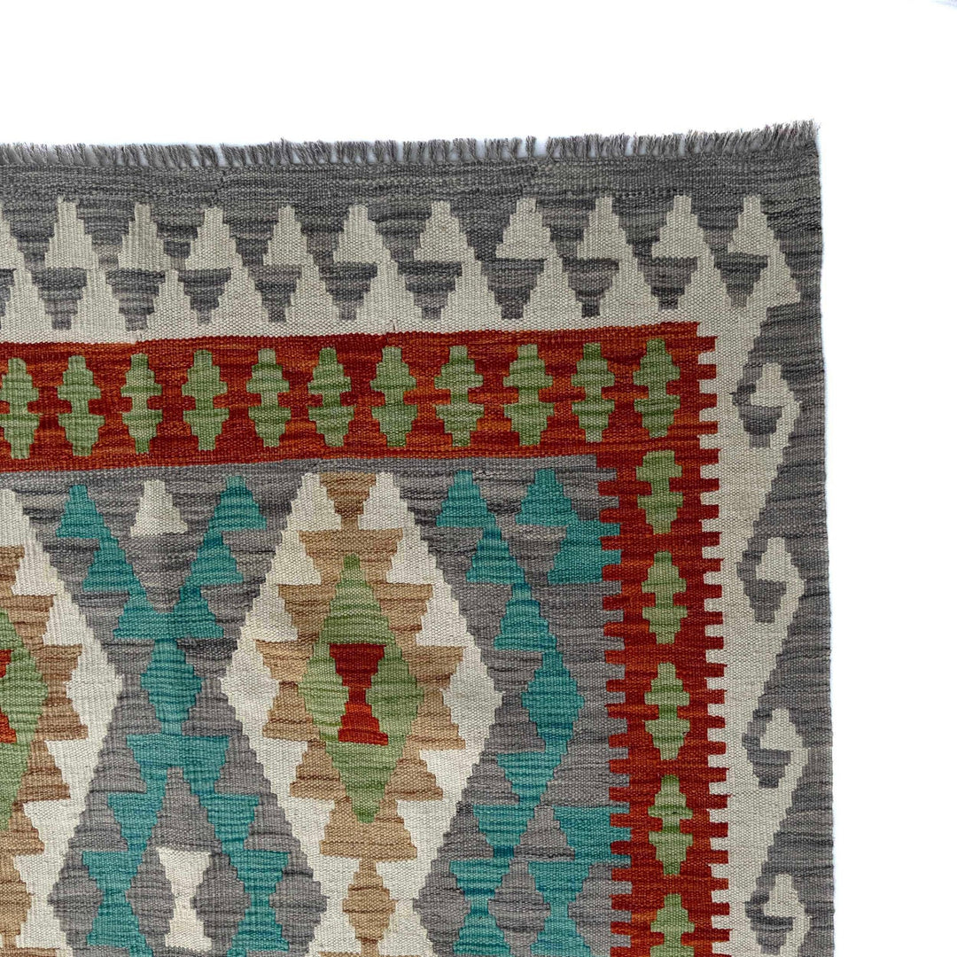 Afghan Chobi Kilim Rug 4' 1" x 5' 11" Flat-Weave pattern