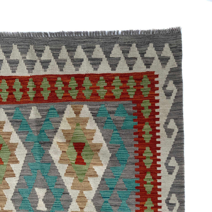Afghan Chobi Kilim Rug 4' 1" x 5' 11" Flat-Weave pattern