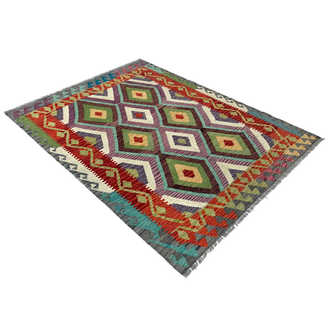 Afghan Kilim Rug 4' 0" x 5' 8" Flat-Weave view