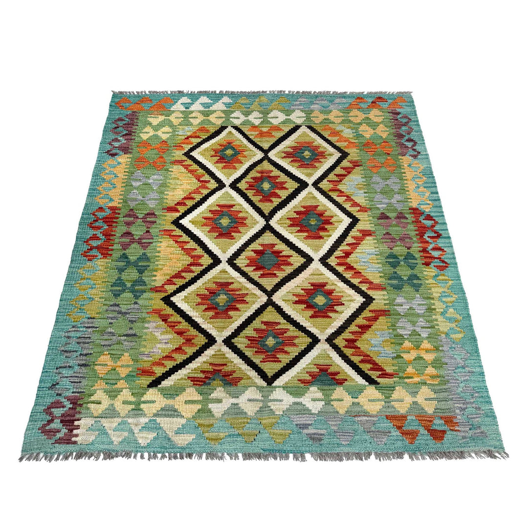 Afghan Vegetable Kilim Rug 4' 2" x 5' 3" Flat-Weave detail