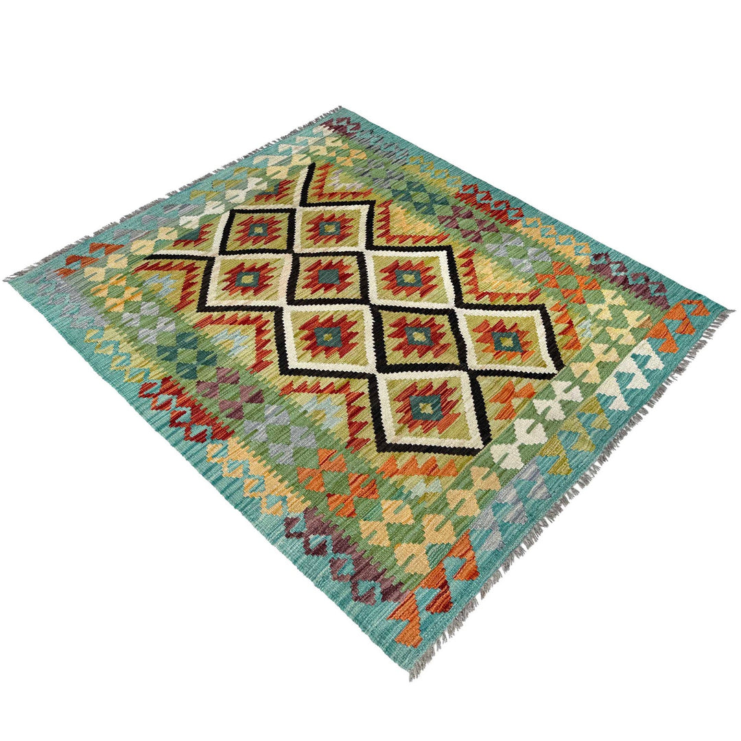 Afghan Vegetable Kilim Rug 4' 2" x 5' 3" Flat-Weave view
