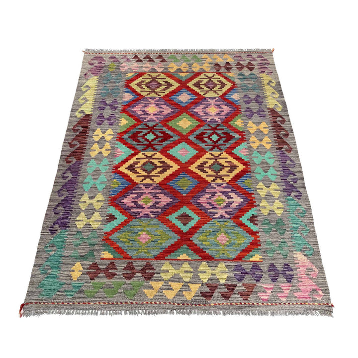 Multi Color ful Flat-Weave Wool Kilim 3' 10" x 5' 9" - No. AL70953