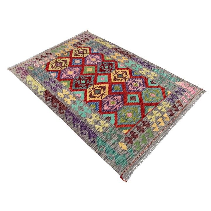 Multi Color ful Flat-Weave Wool Kilim 3' 10" x 5' 9" - No. AL70953