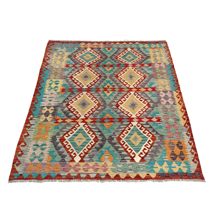 Afghan Kilim Rug 4' 10" x 6' 2" Flat-Weave detail
