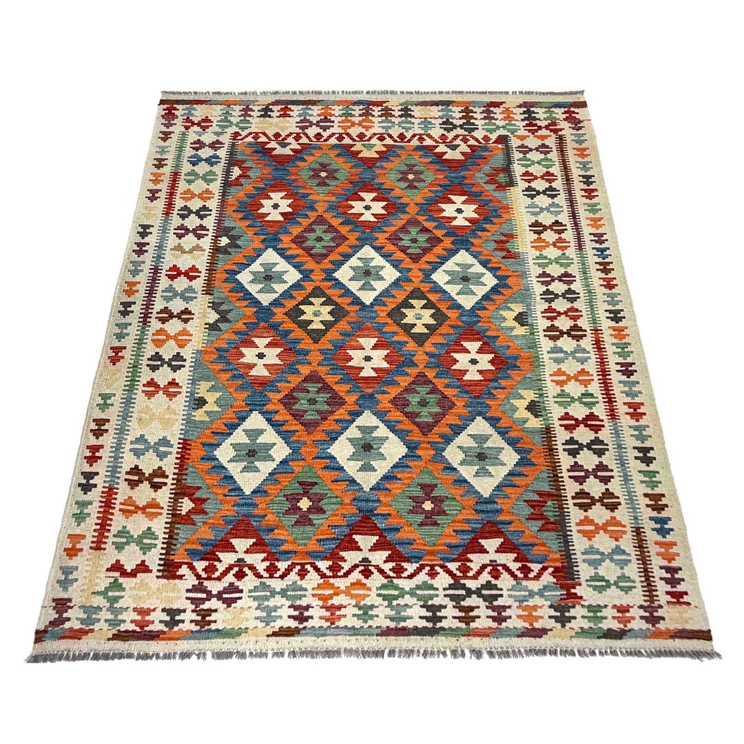 Afghan Kilim Rug 4'11" x 6'6" Flat-Weave detail