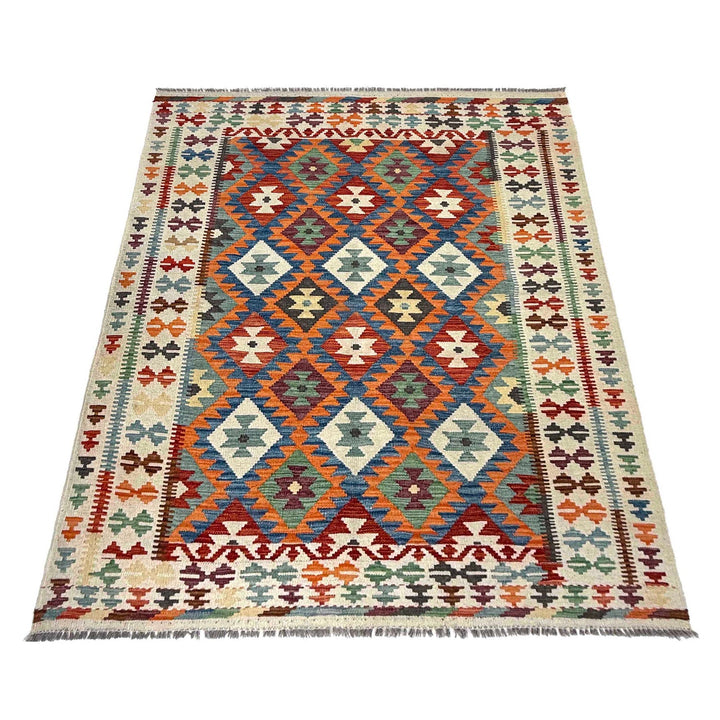 Afghan Kilim Rug 4'11" x 6'6" Flat-Weave detail