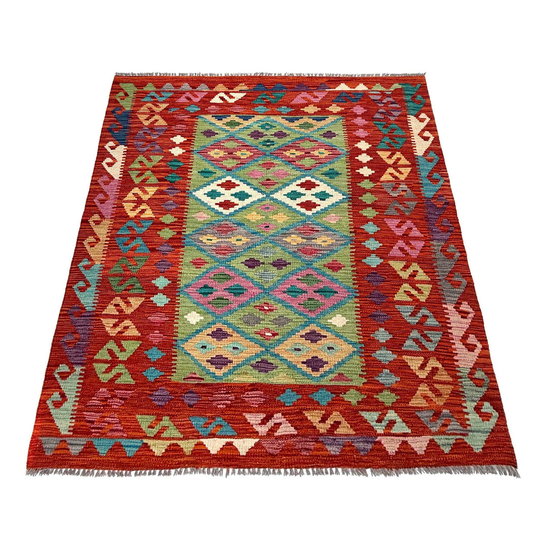 Afghan Vegetable Kilim Rug 4' 3" x 5' 8" Flat-Weave detail
