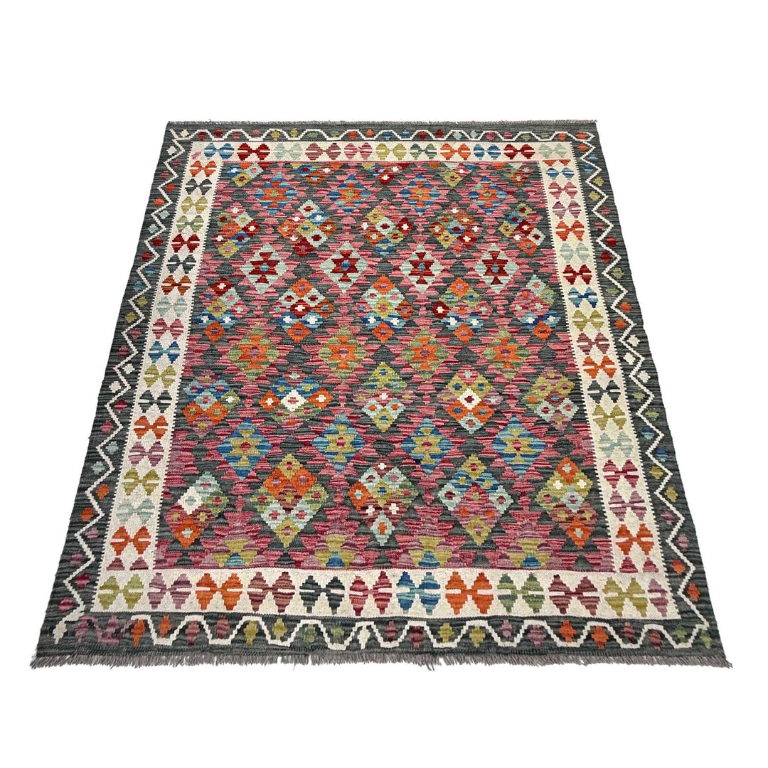 Afghan Chobi Kilim Rug 4' 10" x 6' 4" Flat-Weave detail
