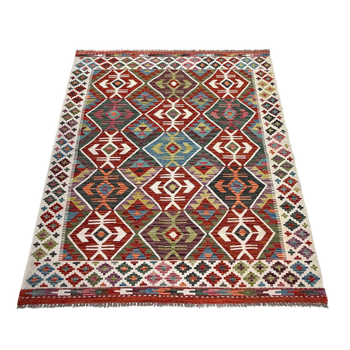 Afghan Kilim Rug 4' 11" x 6' 9" Flat-Weave detail