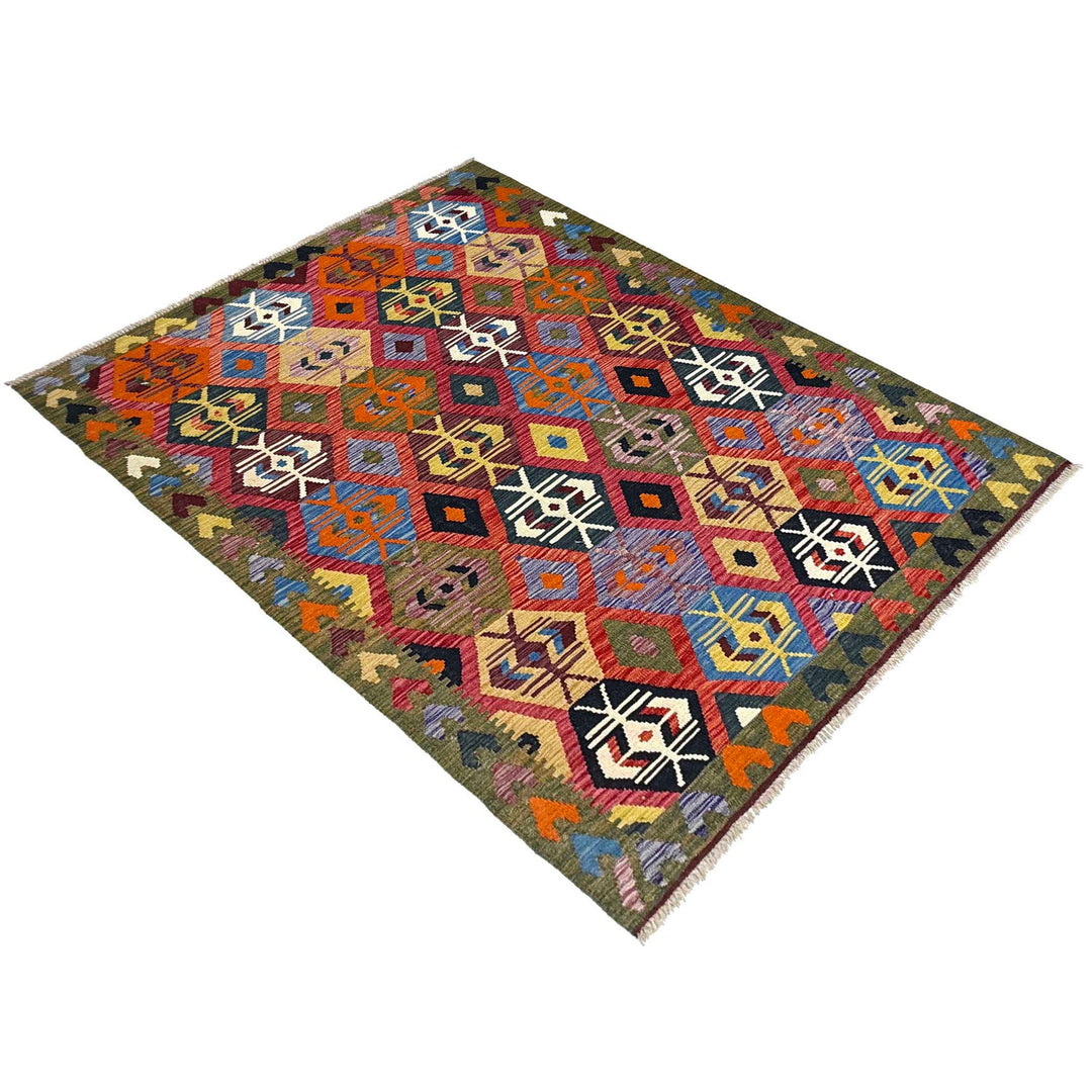 Afghan Vegetable Kilim Rug 5' 1" x 6' 11" Flat-Weave view