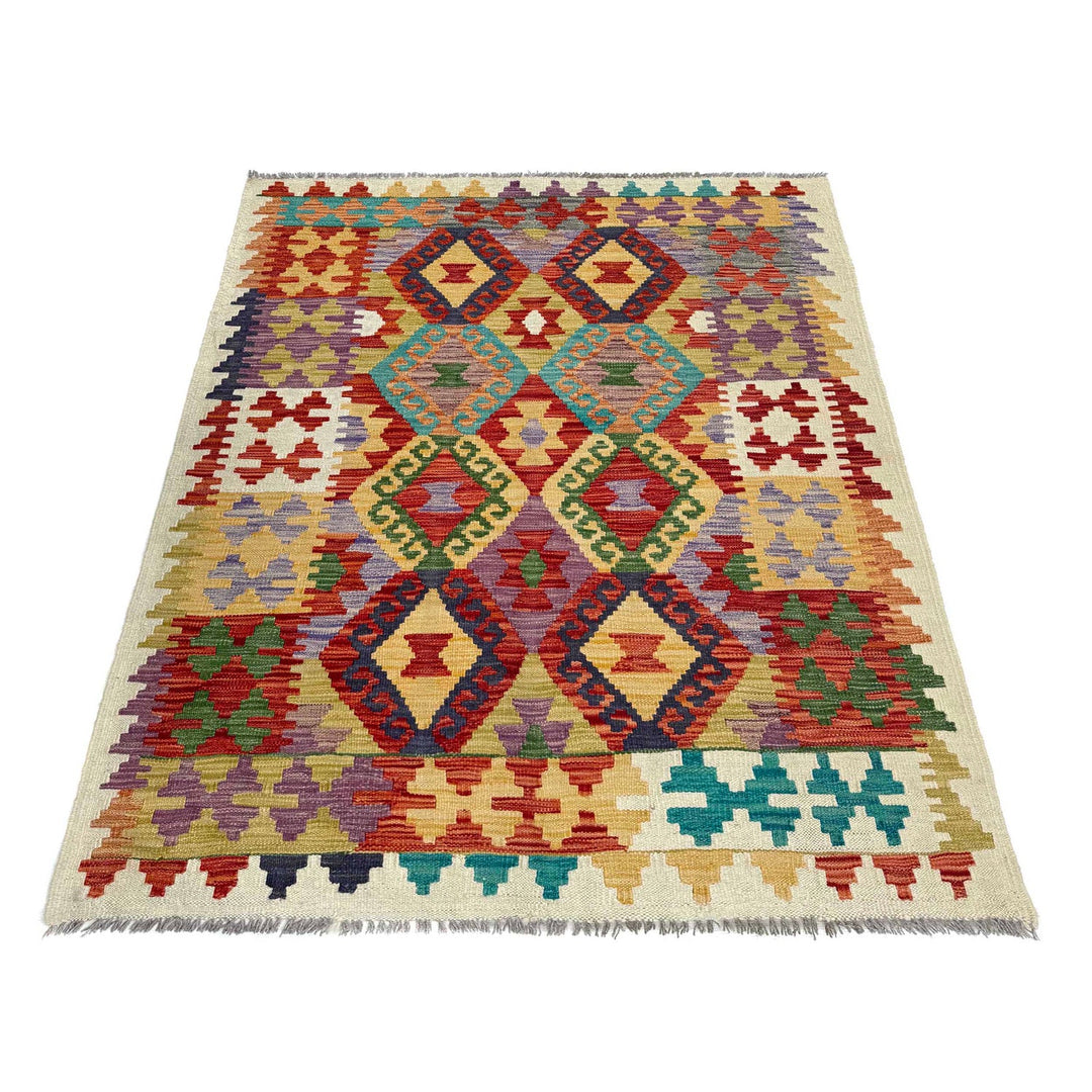 Afghan Kilim Rug 4' 1" x 5' 9" Flat-Weave detail