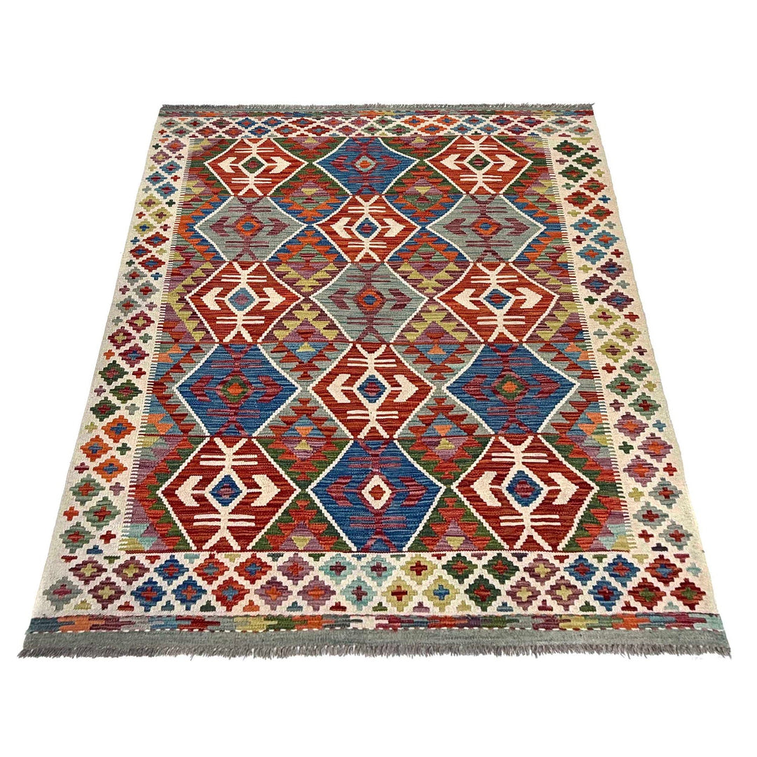 Afghan Kilim Rug 4' 10" x 6' 4" Flat-Weave detail