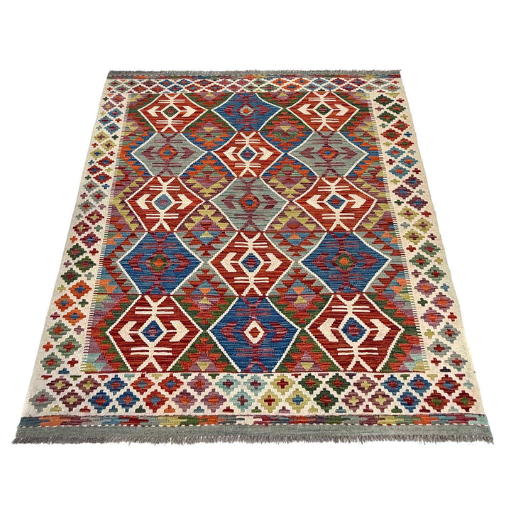 Afghan Kilim Rug 4' 10" x 6' 4" Flat-Weave detail