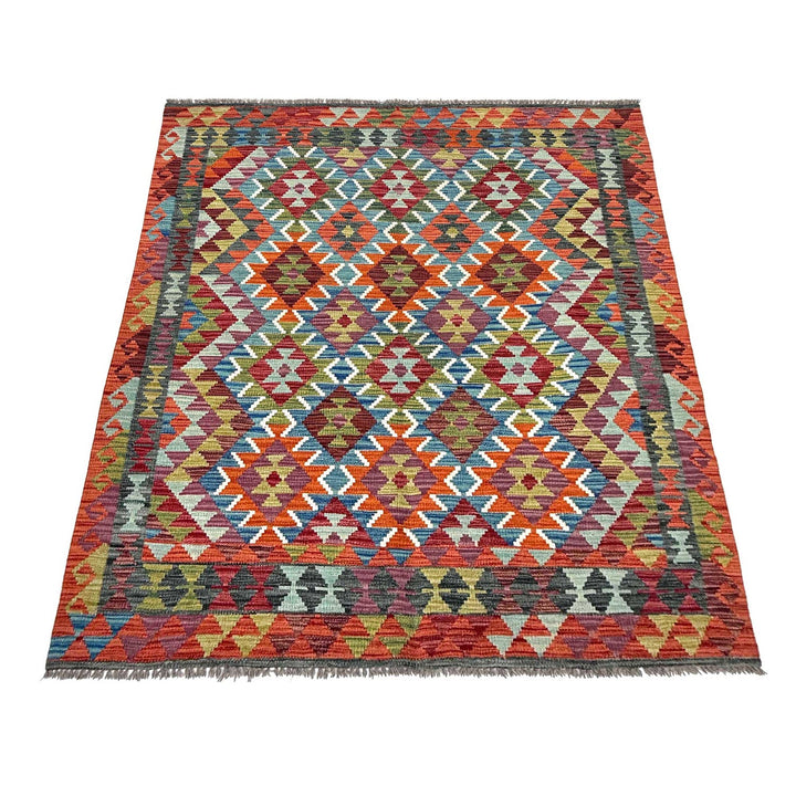 Afghan Kilim Rug 4' 11" x 6' 4" Flat-Weave detail