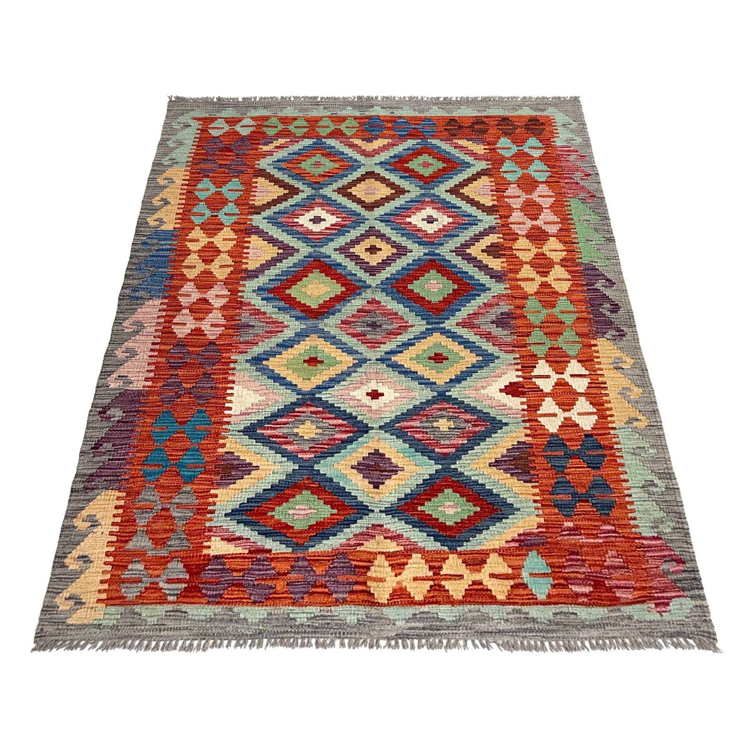 Afghan Kilim Rug 4' 0" x 5' 8" Flat-Weave detail