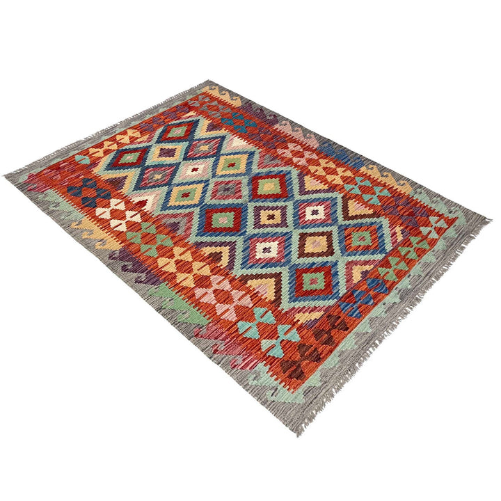 Afghan Kilim Rug 4' 0" x 5' 8" Flat-Weave close-up