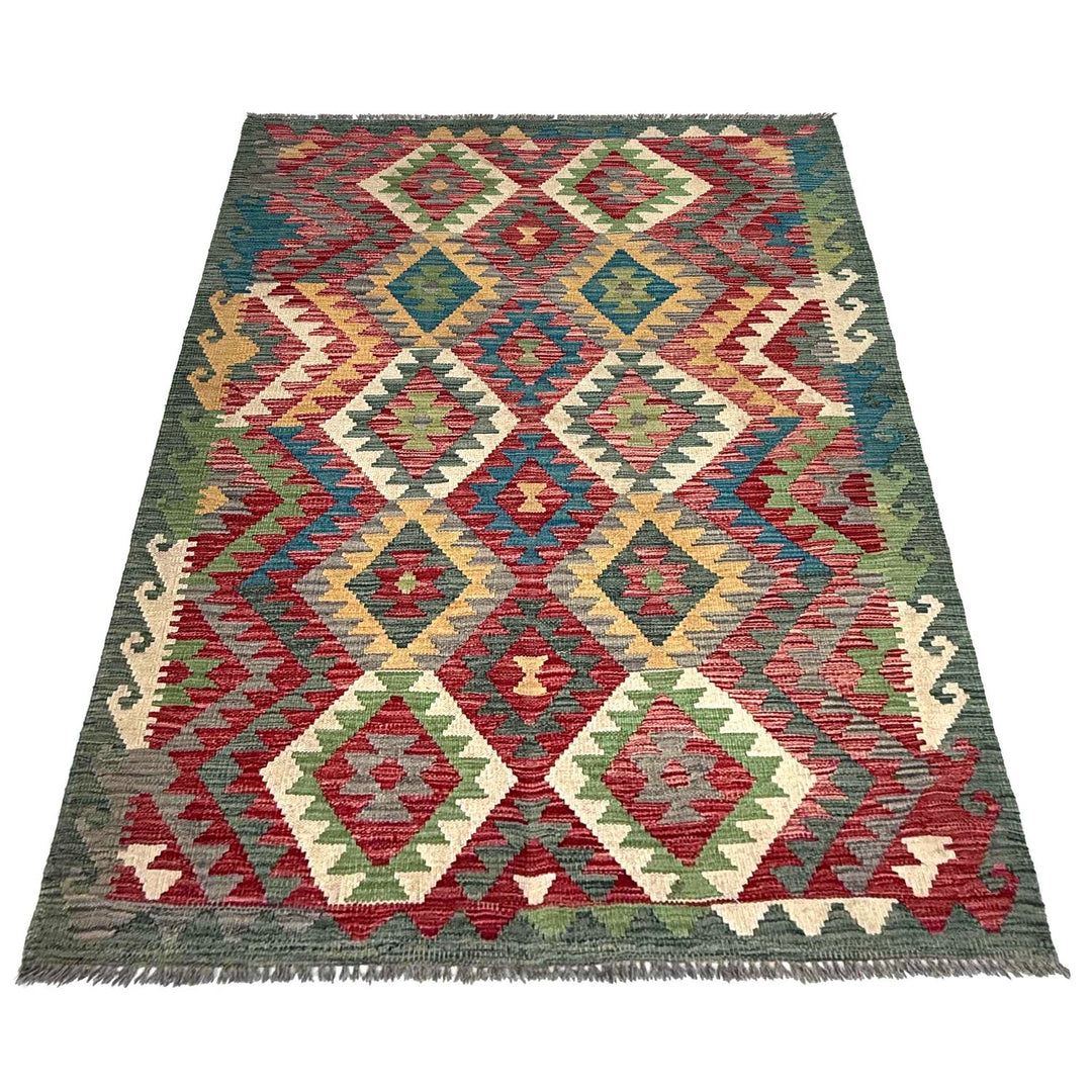 Hand Woven Wool Kelim 3' 10" x 6' 1" - No. AL55726