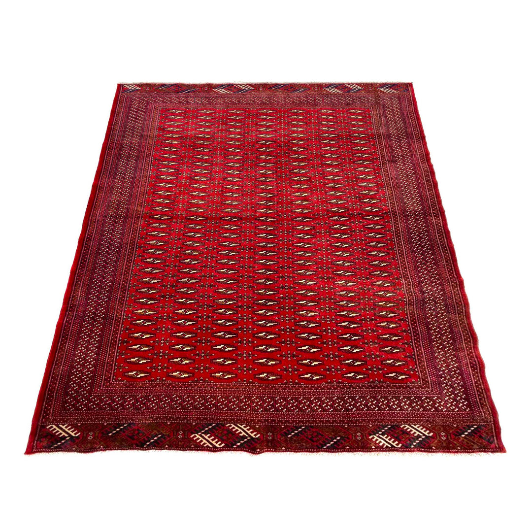 Deep Red Afghan Bokhara Rug 6' 10" x 9' 1" Hand-Knotted | No. AL28666