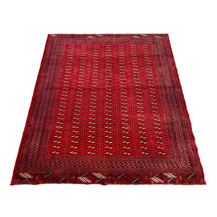 Deep Red Afghan Bokhara Rug 6' 10" x 9' 1" Hand-Knotted | No. AL28666