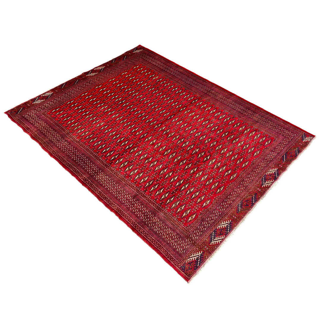 Deep Red Afghan Bokhara Rug 6' 10" x 9' 1" Hand-Knotted | No. AL28666