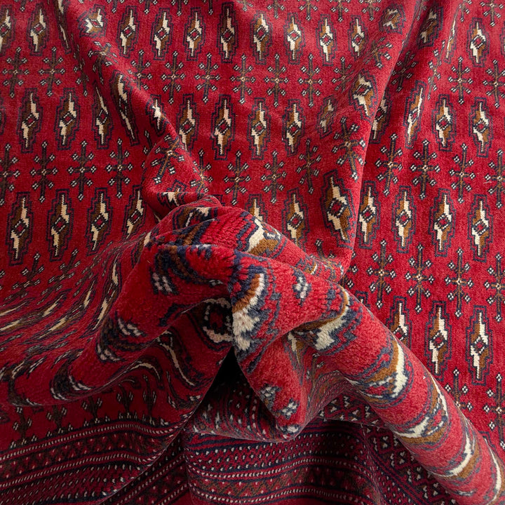 Deep Red Afghan Bokhara Rug 6' 10" x 9' 1" Hand-Knotted | No. AL28666
