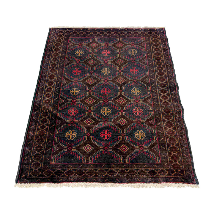 Afghan Baluchi Rug 3' 0" x 4' 4" Hand-Knotted detail