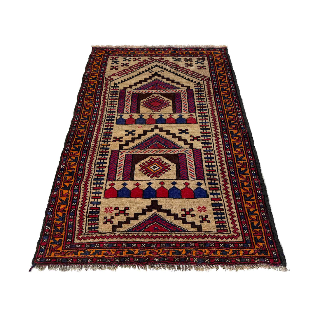 Afghan Prayer Rug 2' 8" x 4' 3" Hand-Knotted detail