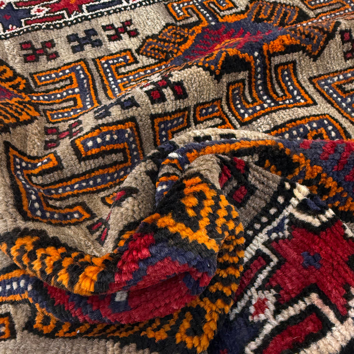 Afghan Baluchi Rug 2' 7" x 4' 7" Hand-Knotted texture