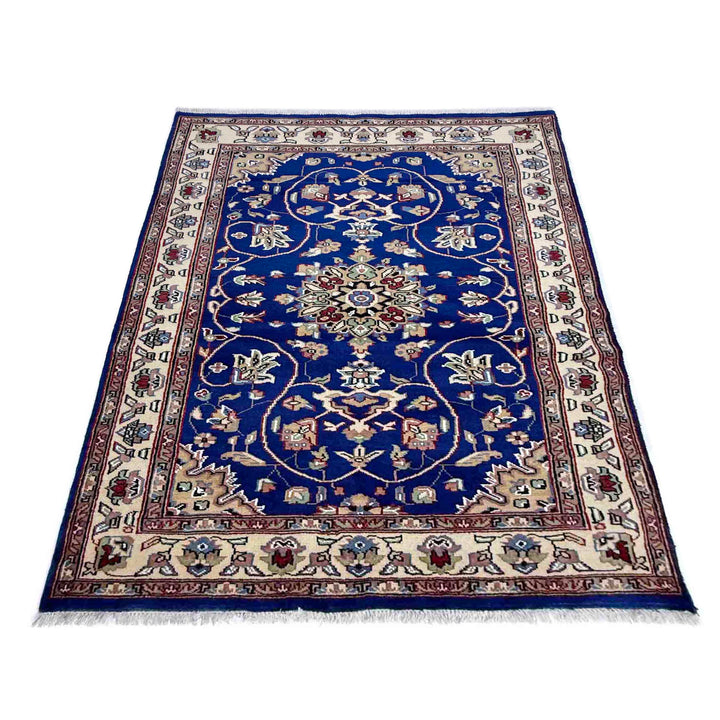 Blue Pakistani Jaldar Rug 4' 2" x 6' 1" Hand-Knotted detail