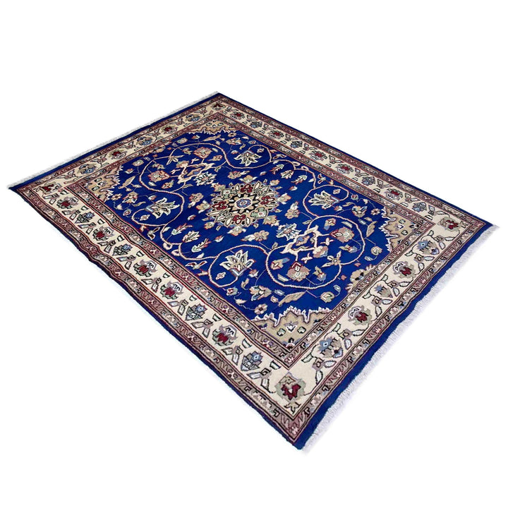 Blue Pakistani Jaldar Rug 4' 2" x 6' 1" Hand-Knotted close-up