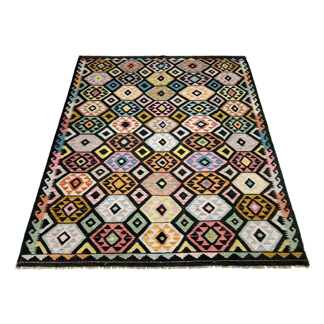 Multi Color ful Flat-Weave Wool Kilim 6' 7" x 9' 9" - No. AL115490