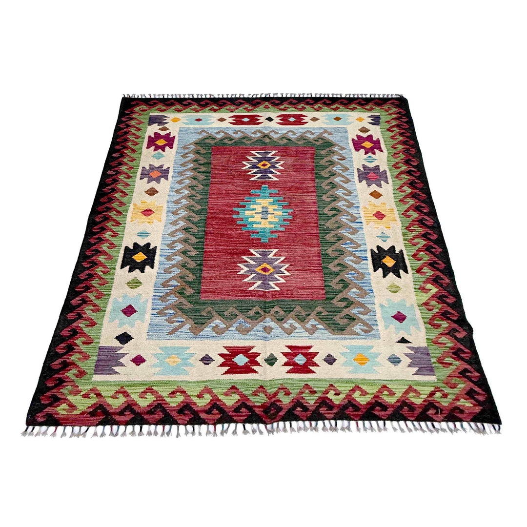 Afghan Vegetable Kilim Rug 4'11" x 6'7" Flat-Weave detail