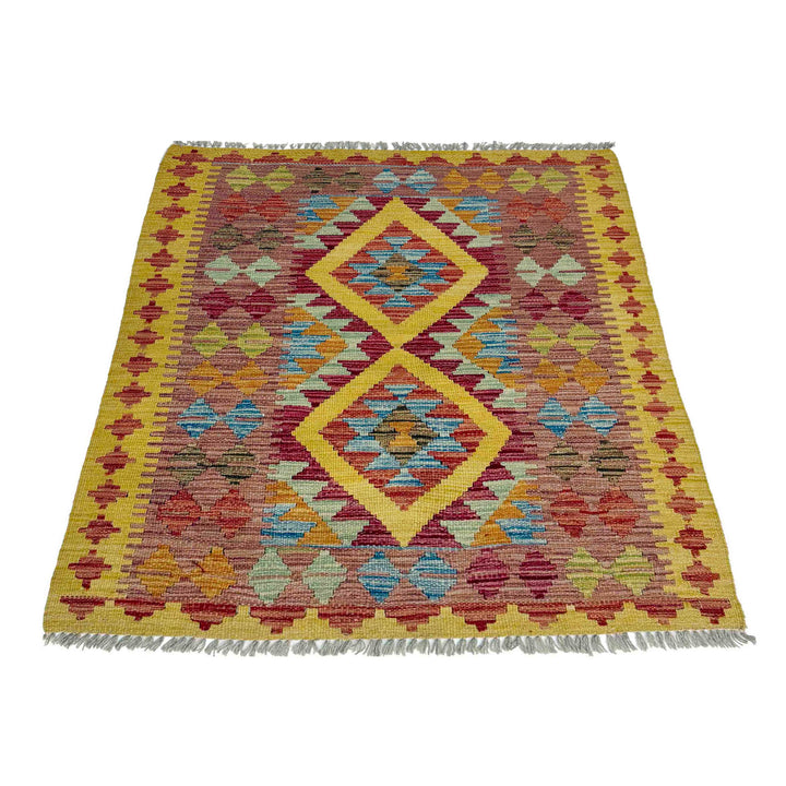 Multi Color ful Flat-Weave Wool Kilim 3' 3" x 3' 10" - No. AL152644