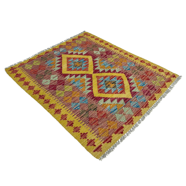 Multi Color ful Flat-Weave Wool Kilim 3' 3" x 3' 10" - No. AL152644